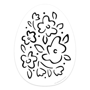 Clipart of a black and white line drawing of an easter egg with flower blooms on it.