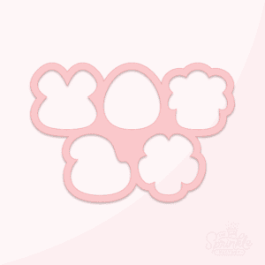 Clipart of easter frosted crackers pink multi cutter in the shapes of a bunny, egg, lamb, chick and flower.