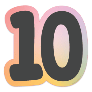 Clipart of a black number 10 with an offset rainbow background.