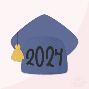 Clipart of a blue graduation cap with a gold tassel with 2024 in black on it.