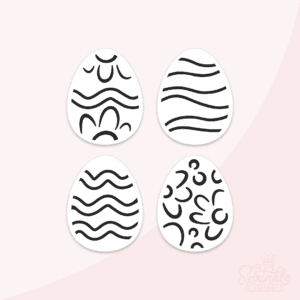 Clipart of black and white line drawings of mini PYO easter eggs.