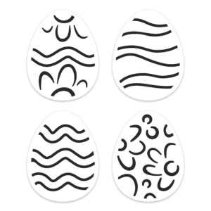 Clipart of black and white line drawings of mini PYO easter eggs.