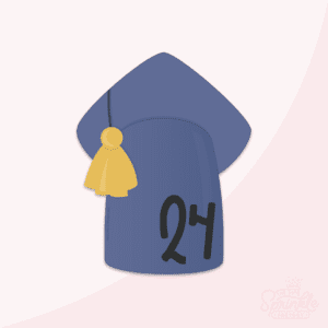 Clipart of a blue graduation cap with a gold tassel with 24 in black on it.
