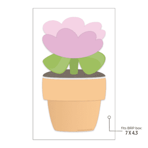 Clipart of a two tone purple flower with a green stem and leaves in an orange pot with brown dirt.