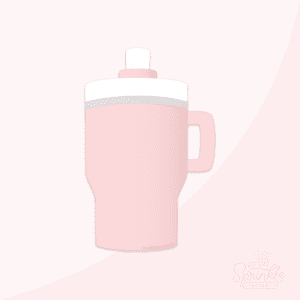 Clipart of a pink travel coffee or water mug with handle and white straw.