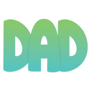 Clipart of the word DAD on bold capital letters a green to blue gradient.