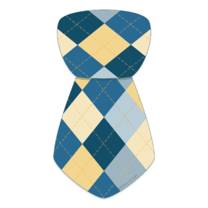 Clipart of a mens tie with a blue and yellow argyle print on it.
