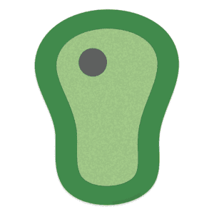 Clipart of a peanut shaped golf green with a dark green border, light green center and a black hole near the top.