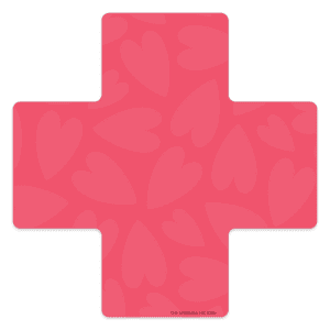 Clipart of a red medical cross with a faint heart print all over.