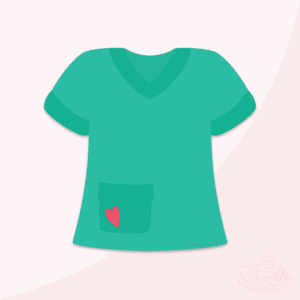 Clipart of a teal green scrub top with a pocket near the waist with a pink heart on it.