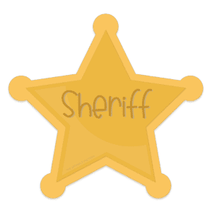 Clipart of a gold sheriff's badge with the word SHERIFF in the center.
