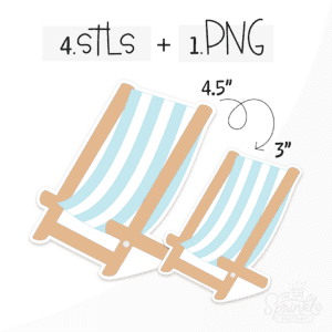 Clipart of a wood frame canvas beach chair with light blue and white stripes.