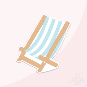 Clipart of a wood frame canvas beach chair with light blue and white stripes.