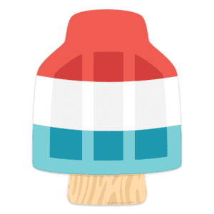 Clipart of a red white and blue popsicle with a chubby wooden handle.