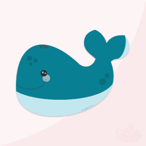 Clipart of a dark blue whale with a light blue stomach, darker blue spots and a smile.