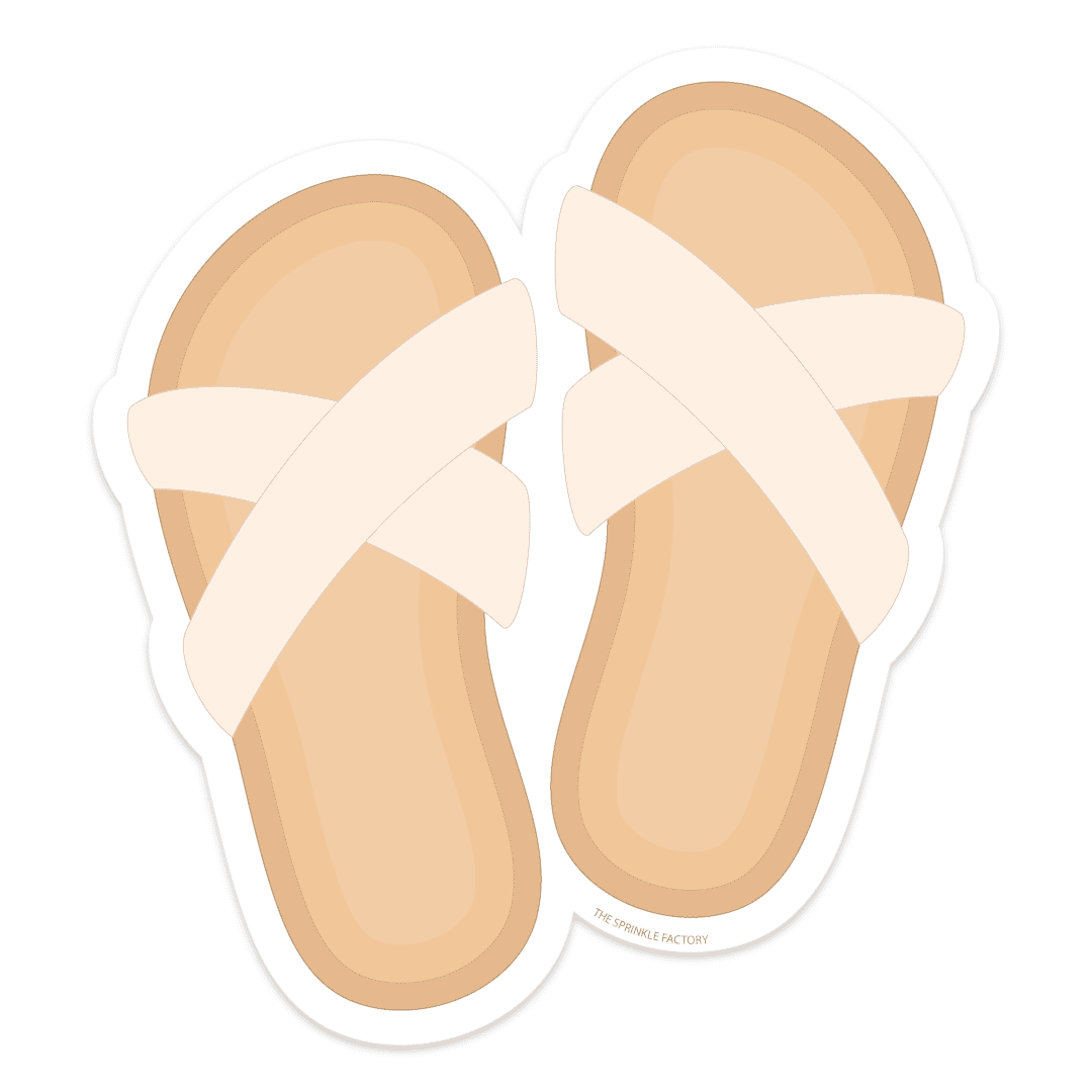 Clipart of tan leather soled sandals with cross over cream coloured straps.