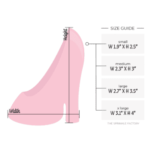 Clipart of a darker pink doll size high heel shoe with size guide.