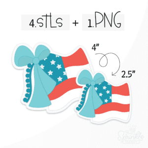 Clipart of a waving American flag with a blue bow and darker blue pom pom tassel hanging from the top left corner.