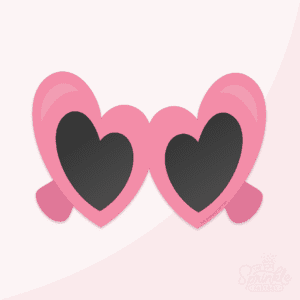 Clipart of pink framed heart shaped sunglasses with black lenses.