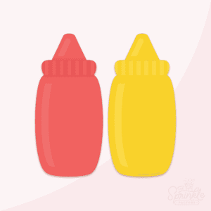 Clipart of a red ketchup bottle and a yellow mustard bottle.