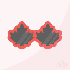 Clipart of red sunglasses shaped like maple leafs with black lenses.