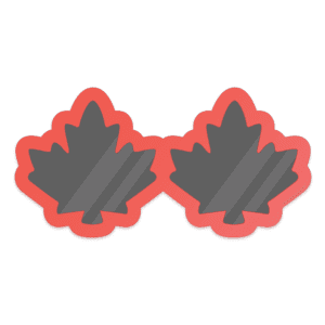 Clipart of red sunglasses shaped like maple leafs with black lenses.
