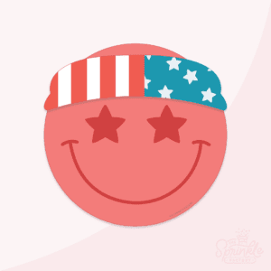 Clipart of a red smiley face with star shaped red eyes and mouth with a red and white striped and blue with white stars bandana.