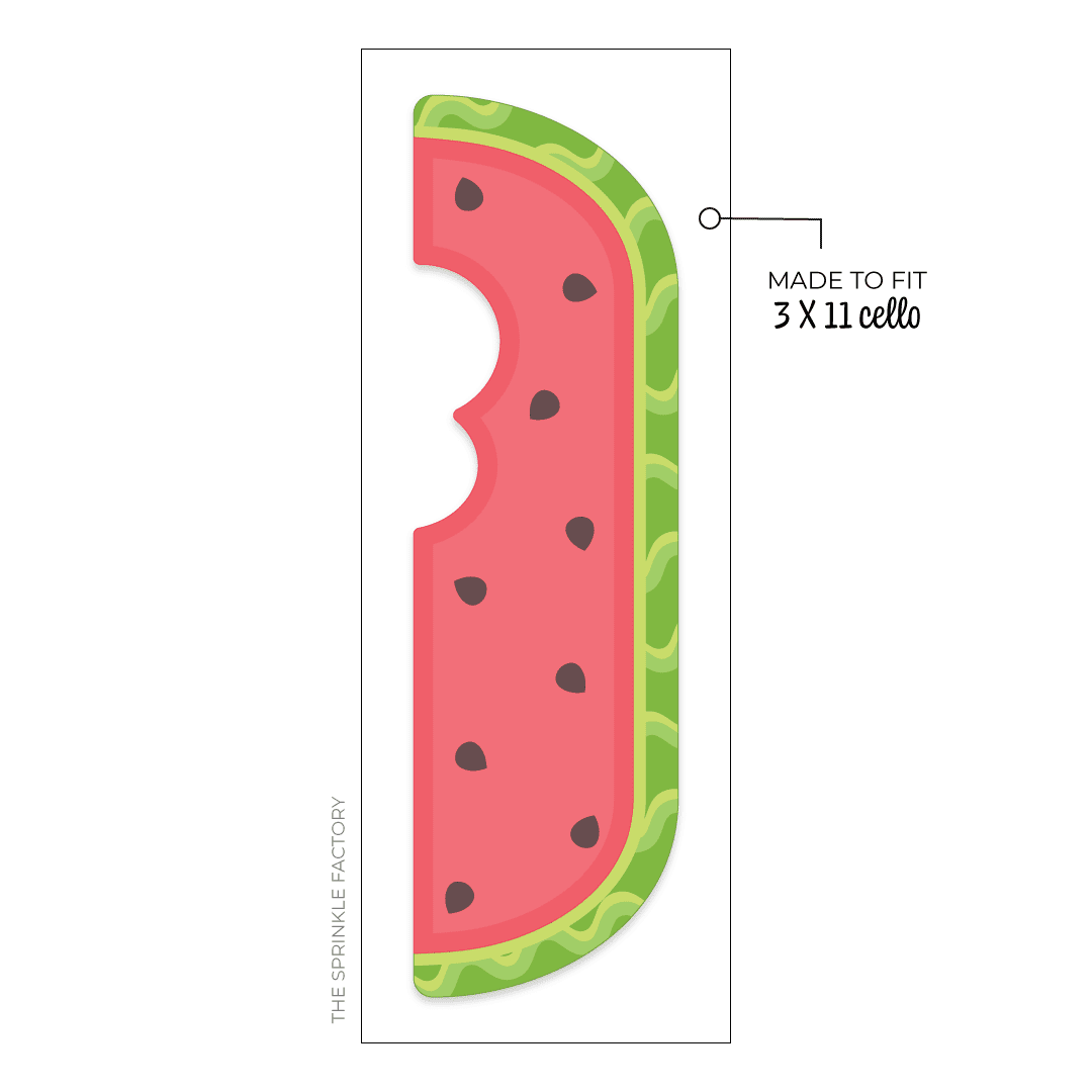 Clipart of a dark pink watermelon with a grind rind with a lighter green swirl and black seeds.