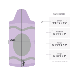 Clipart image of a purple crayon with sizes listed in text to the right.