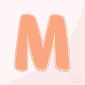 Image of an orange capital letter M with an offset light orange background.