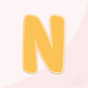 Image of a yellow capital letter N with an offset light yellow background.