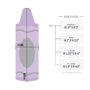 Clipart image of a purple crayon with sizes listed in text to the right.