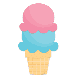 Clipart of a classic golden ice cream cone with a scoop of blue ice cream with a scoop of pink ice cream on top.