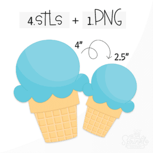 Clipart of a classic golden ice cream cone with a scoop of blue ice cream.