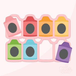 Image of 7 clipart crayons in a pink multi cookie cutter.