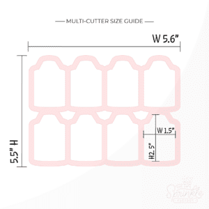 Clipart image of a pink multi mini crayon cookie cutter with sizes listed.