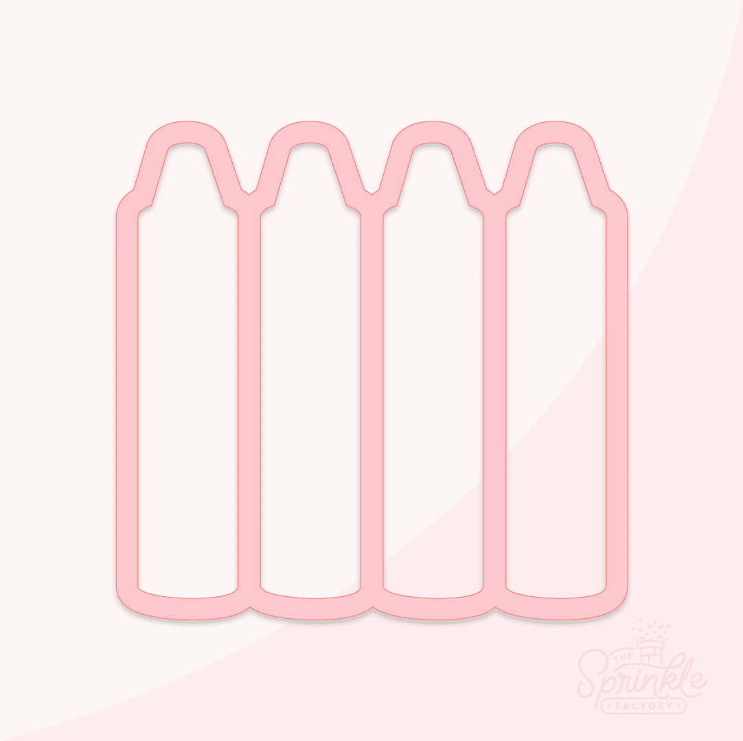 Clipart image of pink skinny crayon multi cookie cutter with 4 crayon slots.