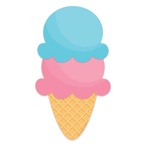 Clipart of a golden waffle ice cream cone with a double scoop of pink and blue ice cream on top.
