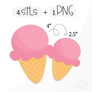 Clipart of a golden waffle ice cream cone with a single scoop of pink ice cream on top.
