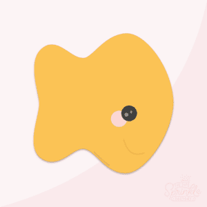Clipart of a bright yellow gold fish cracker with a black smile, eye and pink rosy cheek.