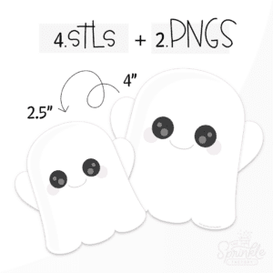 Clipart of a little white ghost with black eyes, a grey smile and pink cheeks.