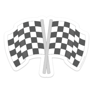 Image of 2 black and white checkered flags with a grey poles.