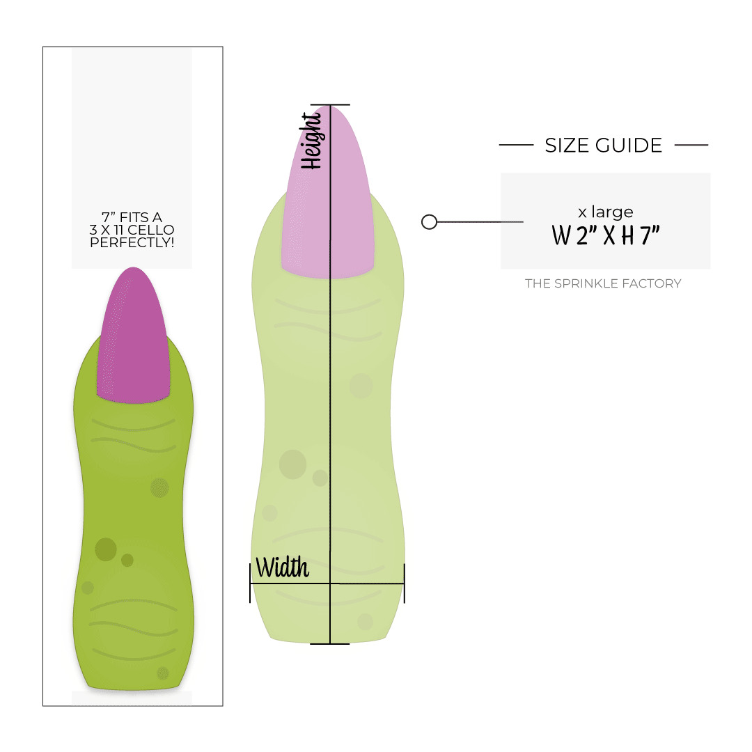 Clipart of a green witch finger with a purple fingernail with size guide.