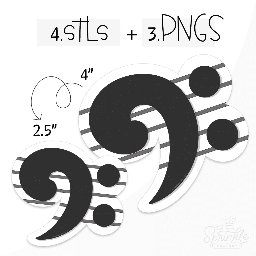 Clipart of a black base clef with an offset white background with 5 sheet music black lines.
