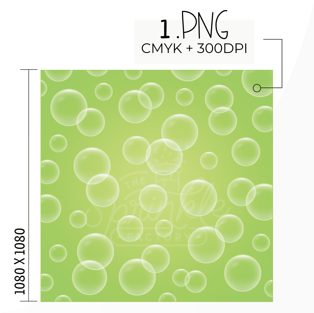 Clipart of a bright green bubble print with size guide.