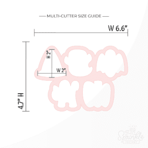 Clipart of a pink multi cutter of the halloween frosted crackers with size guide.