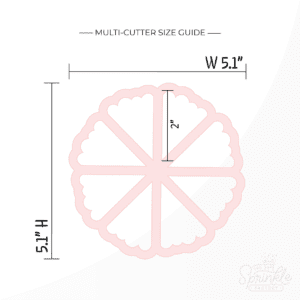 Clipart of pink pumpkin pie multi cutter with size guide.