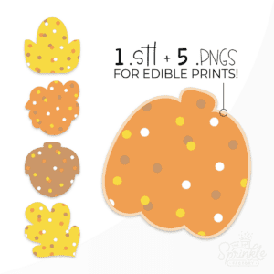 Clipart of thanksgiving frosted crackers shaped like a yellow leaf, orange pumpkin, orange turkey, yellow corn and brown acorn all covered in round sprinkles of the same colours.