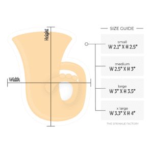 Clipart of a gold tuba with size guide.