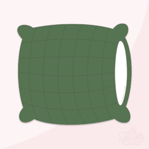Clipart of a green pillow case over a white pillow with a darker green grid pattern.